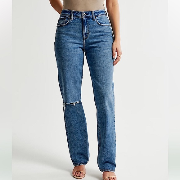 Abercrombie & Fitch Curve LoveThe 90s Straight Ultra High Rise Knee Slash NEW - Picture 1 of 9